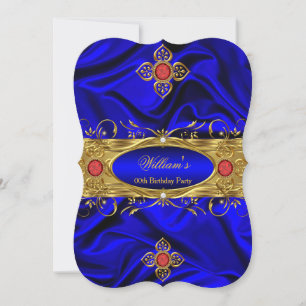 Elegant Royal Blue Gold Red Gems Silk Birthday Einladung