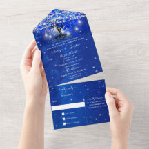 Elegant Royal Blue Heart Leaf Tree Wedding All in