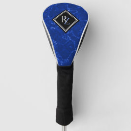Elegant Royal Blue Marble Black Diamond Monogram Golf Headcover