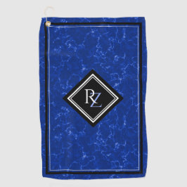 Elegant Royal Blue Marble Black Diamond Monogram Golfhandtuch