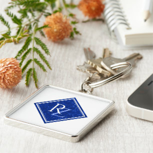 Elegant Royal Blue Marble Diamond Monogram Schlüsselanhänger