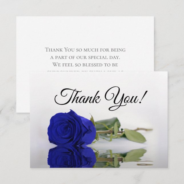 Elegant Royal Blue Mirrored Rose Simple Wedding Dankeskarte (Vorne/Hinten)