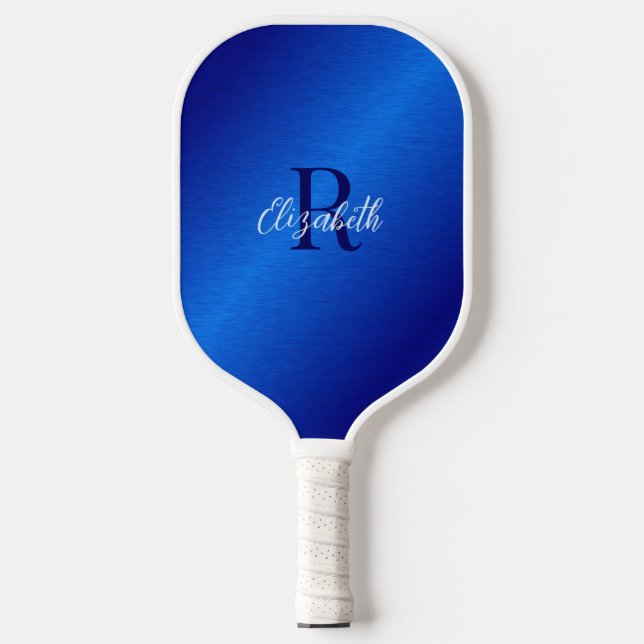 Elegant Royal Blue Mit Monogramm Pickleball Schläger (Vorderseite)