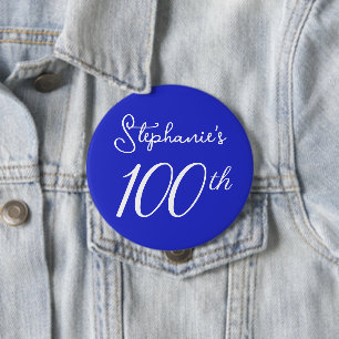 Elegant Royal Blue Monogram 100. Geburtstagsparty Button