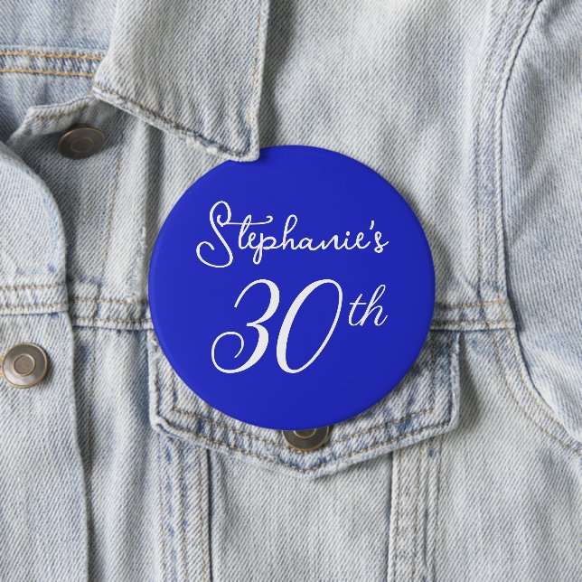 Elegant Royal Blue Monogram 30. Geburtstag Party Button (Beispiel)