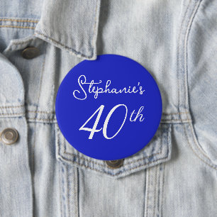 Elegant Royal Blue Monogram 40. Geburtstag Party Button