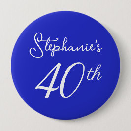 Elegant Royal Blue Monogram 40. Geburtstag Party Button