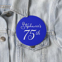 Elegant Royal Blue Monogram 75. Geburtstagsparty Button