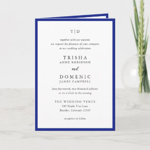 Elegant Royal Blue Monogram Modern Wedding Einladung