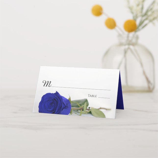 Elegant Royal Blue oder Cobalt Rose Hochzeit Write Platzkarte (Vorderseite)