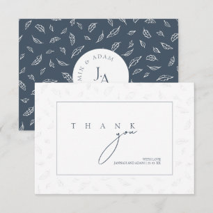 Elegant Royal Blue Opulence Leaves Photo Wedding Dankeskarte