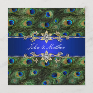 Elegant Royal Blue Peacock Wedding Einladung