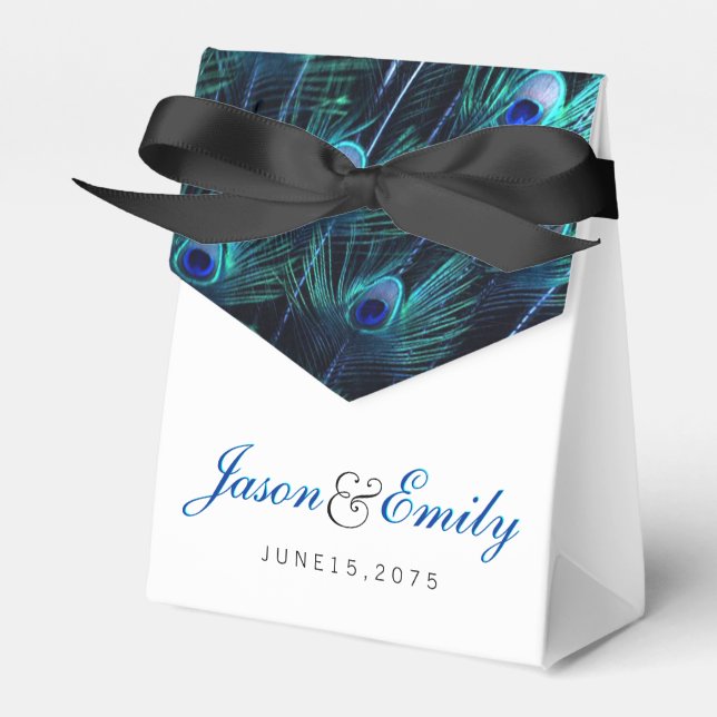 Elegant Royal Blue Peacock Wedding Geschenkschachtel (Vorderseite)