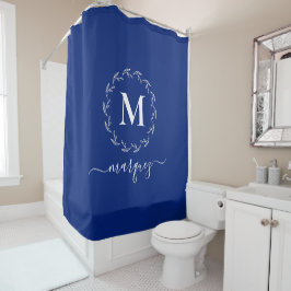 Elegant Royal Blue Personalisiert Wreath Monogram Duschvorhang