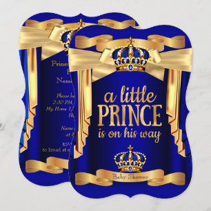 Elegant Royal Blue Prince Baby Duwer Gold Crowns Einladung