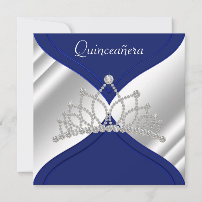 Elegant Royal Blue Quinceanera Einladungen (Vorderseite)