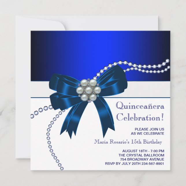 Elegant Royal Blue Quinceanera Einladungen (Vorderseite)