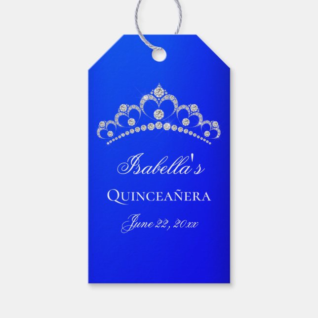 Elegant Royal Blue Quinceanera Geschenkanhänger (Vorderseite)