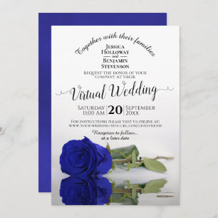 Elegant Royal Blue Reflating Rose Virtual Wedding Einladung