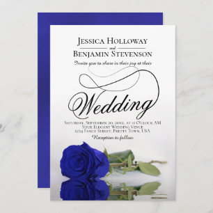 Elegant Royal Blue Rose Classy Script Wedding Einladung
