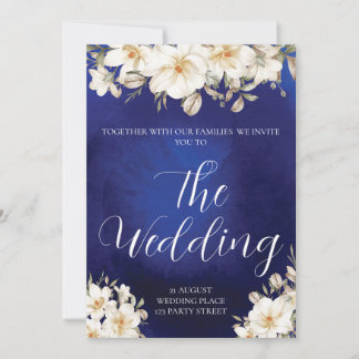 Elegant Royal Blue Rose Extravagant QR Code Weddin Einladung