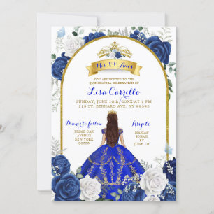 Elegant Royal Blue Rose Mis XV Anos Einladung