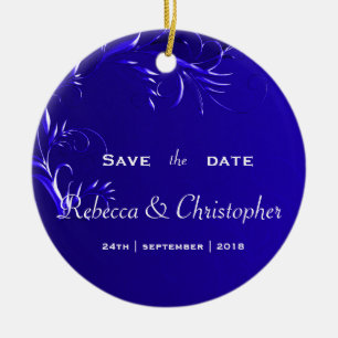 Elegant Royal Blue Save the Date Keramik Ornament