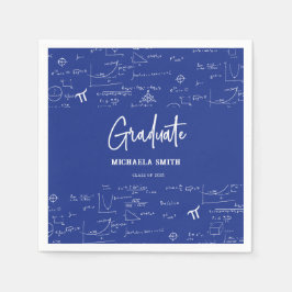 Elegant Royal Blue Script Math Graduate Party Serviette