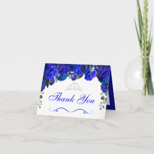 Elegant Royal Blue Silver Floral Vielen Dank Einladung