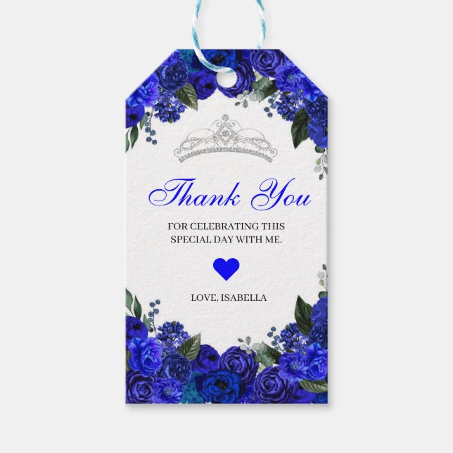 Elegant Royal Blue Silver Floral Vielen Dank Geschenkanhänger (Vorderseite)