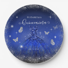 Elegant Royal Blue Silver Glitzer Gown Quinceañera Pappteller