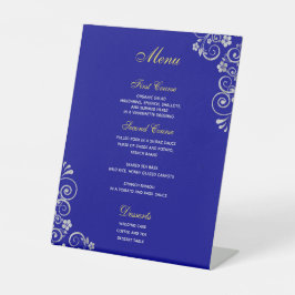 Elegant Royal Blue Silver Script Wedding Menu Sockelschild