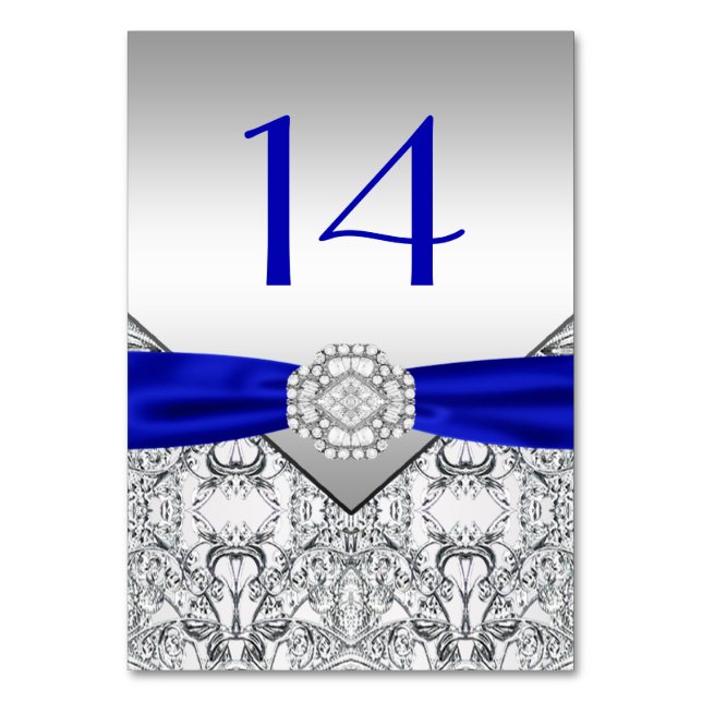 Elegant Royal Blue Silver Wedding Tischnummer (Vorderseite)