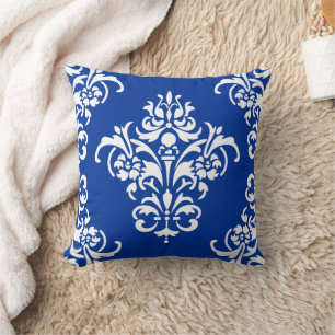 Elegant Royal Blue und White Damask Kissen