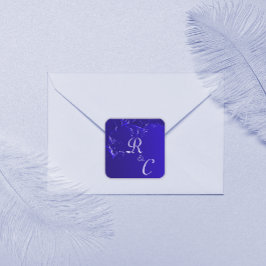 Elegant Royal Blue Wedding Mit Monogramm Quadratischer Aufkleber