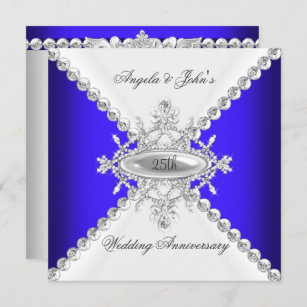 Elegant Royal Blue White 25. Hochzeitstag Einladung