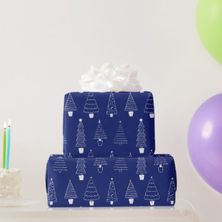 Elegant Royal Blue White Christmas Pine Tree Geschenkpapier