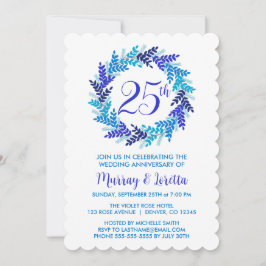 Elegant Royal Blue Wreath 25. Hochzeitstag Einladung