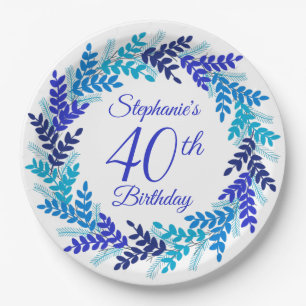 Elegant Royal Blue Wreath 40. Geburtstag Pappteller