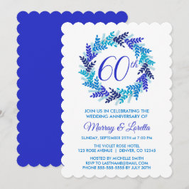 Elegant Royal Blue Wreath 60. Hochzeitstag Einladung