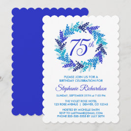 Elegant Royal Blue Wreath 75. Geburtstagsparty Einladung
