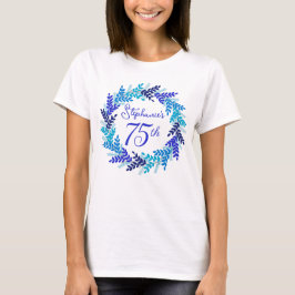 Elegant Royal Blue Wreath Monogram 75. Geburtstag T-Shirt