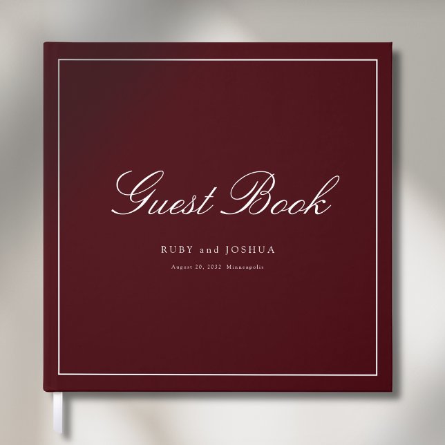 Elegant Royal Burgundy Scripted Font Wedding Gästebuch (Elegant Royal Burgundy Scripted Font Wedding Guest Book)