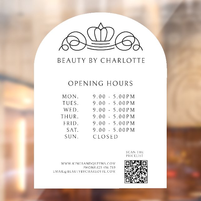 Elegant, Royal, Business, Öffnungszeiten & QR Code Fensteraufkleber (Blatt 2)