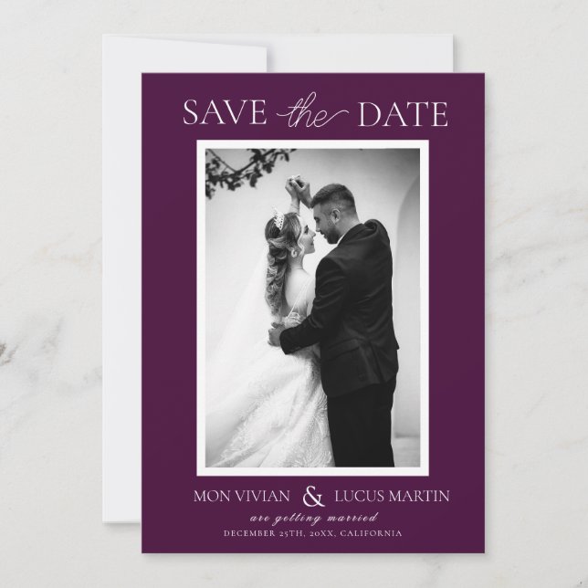 Elegant Royal Crimson Foto Save the Date Einladung (Vorderseite)
