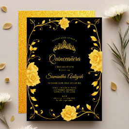 Elegant Royal Golden Floral Quinceñera Einladung