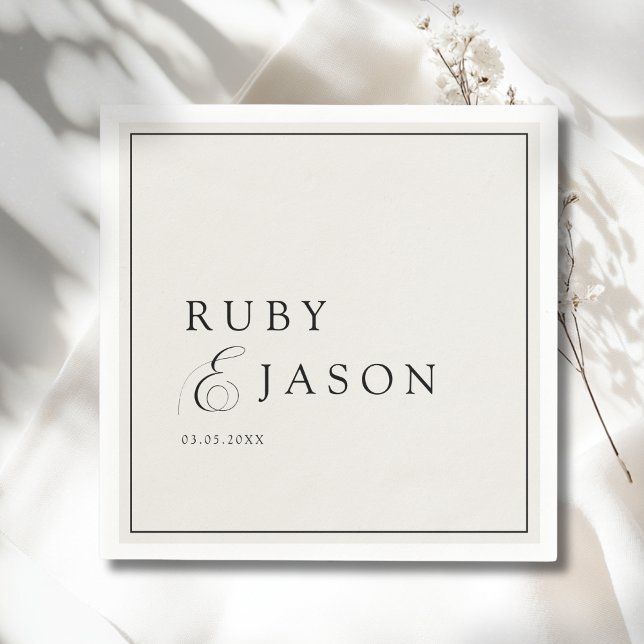 Elegant Royal Ivory Black  Script Wedding Serviette (Elegant Royal Ivory Black Script Ampersand Custom Wedding Napkins)