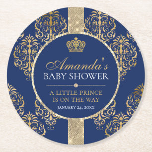 Elegant Royal Prince Baby Shower Runder Pappuntersetzer