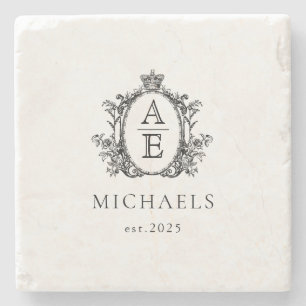 Elegant, Royal Wappen Monogram Black and White Steinuntersetzer