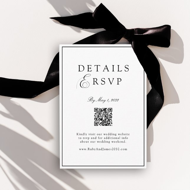 Elegant Royal White & Black QR Code Wedding RSVP  Begleitkarte (Elegant Royal White & Black QR Code Wedding RSVP Enclosure Card)